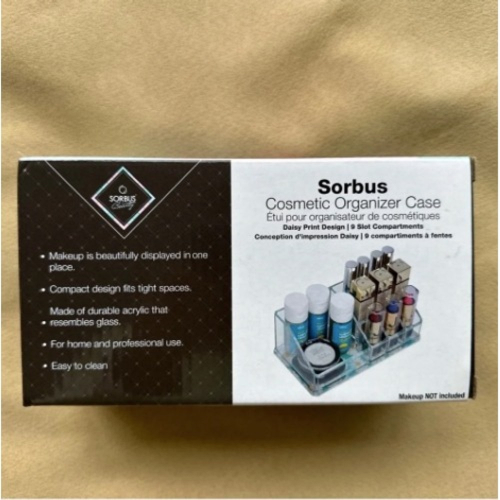 NWT SORBUS Cosmetic Organizer Case Women Clear Daisy Print 9 Slot SB-1032DSY OS